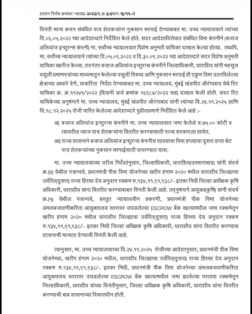 Kharif 2020 Crop Insurance Compensation