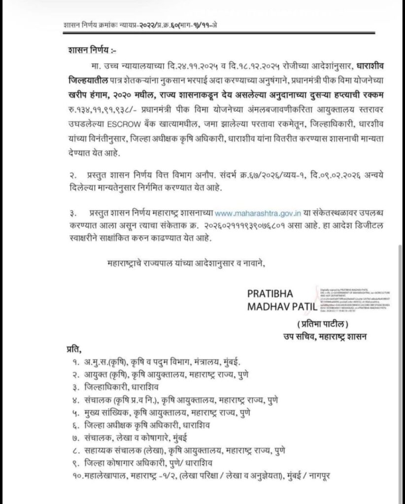 Kharif 2020 Crop Insurance Compensation